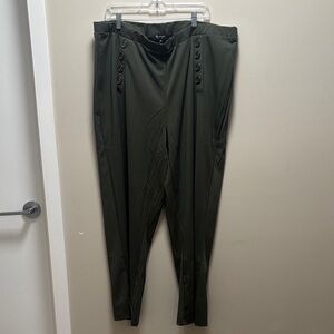 Men's Olive Green Dress Pants with Buttoned Waist